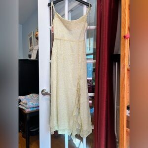 4SI3NNA Pale Yellow Floral Slip Maxi Dress with Ruffle Detail